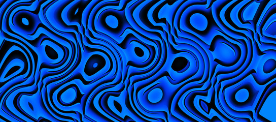 Blue black geometric pattern. Volume curved lines symmetrical background
