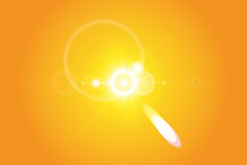 Warm sun on a yellow background. Summer. Glare. Solar rays.
