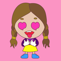 pictogram with drooling girl sticking out her tongue with heart symbols in her eyes expressing that she's in love or saw something desireable, simple colored emoticon
