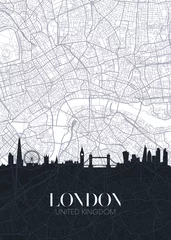 Crédence de cuisine en verre imprimé Londres Plan d& 39 horizon et de la ville de Londres, affiche d& 39 impression vectorielle détaillée du plan urbain