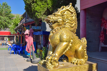 Ancient buildings, towers, kylin sculptures and door reliefs in luanzhou city, hebei province, China