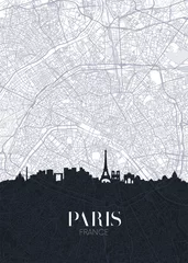Poster Im Rahmen Skyline and city map of Paris, detailed urban plan vector print poster © max_776