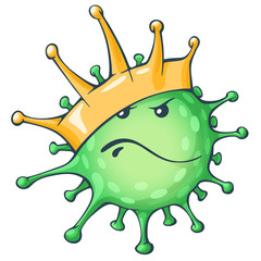 Fototapeta premium Cartoon coronavirus character. Angry virus with golden crown. Hand drawn charismatic character. Concept of coronavirus COVID-19 quarantine