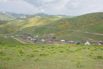 Fototapeta premium Fantastic view of the mountain village Gomis Mta. Picturesque