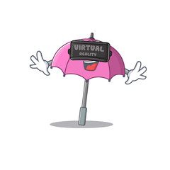 A picture of pink umbrella character with Virtual reality headset