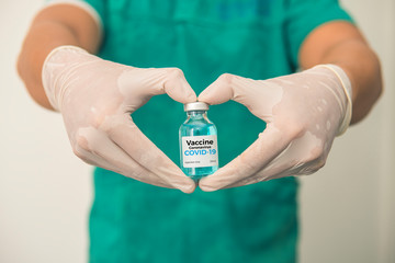 Vaccine and syringe injection. It use for prevention,immunization and treatment from corona virus infection(novel coronavirus disease 2019,COVID-19,nCoV 2019 from Wuhan). Medicine infectious concept.