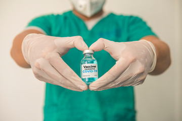 Vaccine and syringe injection. It use for prevention,immunization and treatment from corona virus infection(novel coronavirus disease 2019,COVID-19,nCoV 2019 from Wuhan). Medicine infectious concept.