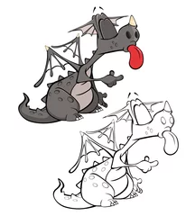Gardinen Vektor-Illustration eines niedlichen Cartoon-Charakter-Drachen für Sie Design und Computerspiel. Malbuch-Umriss-Set © liusa