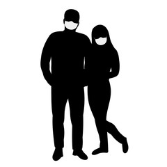 vector, isolated, silhouette in a medical mask, people