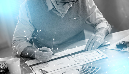 Architect working on a project; light effect