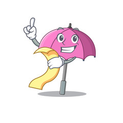 cartoon character of pink umbrella holding menu ready to serve