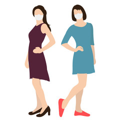vector, isolated, silhouette in a medical mask, women, girlfriends