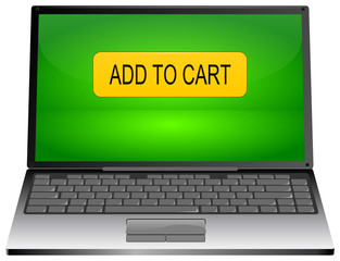 Laptop computer with Add to cart button - 3D illustration