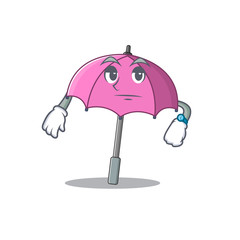 Pink umbrella on waiting gesture mascot design style