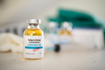 Vaccine and syringe injection. It use for prevention,immunization and treatment from corona virus infection(novel coronavirus disease 2019,COVID-19,nCoV 2019 from Wuhan). Medicine infectious concept.