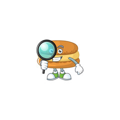 Cool and Smart chocolate macarons Detective mascot design style