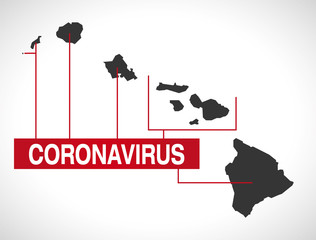 Hawaii USA federal state map with Coronavirus warning illustration