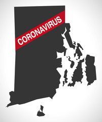Rhode Island USA federal state map with Coronavirus warning illustration