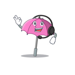 Charming pink umbrella cartoon character design wearing headphone