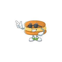 Cute chocolate macarons cartoon character design style with black glasses
