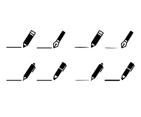 ペンや鉛筆のアイコン／シャーペン／ボールペン／マーカー