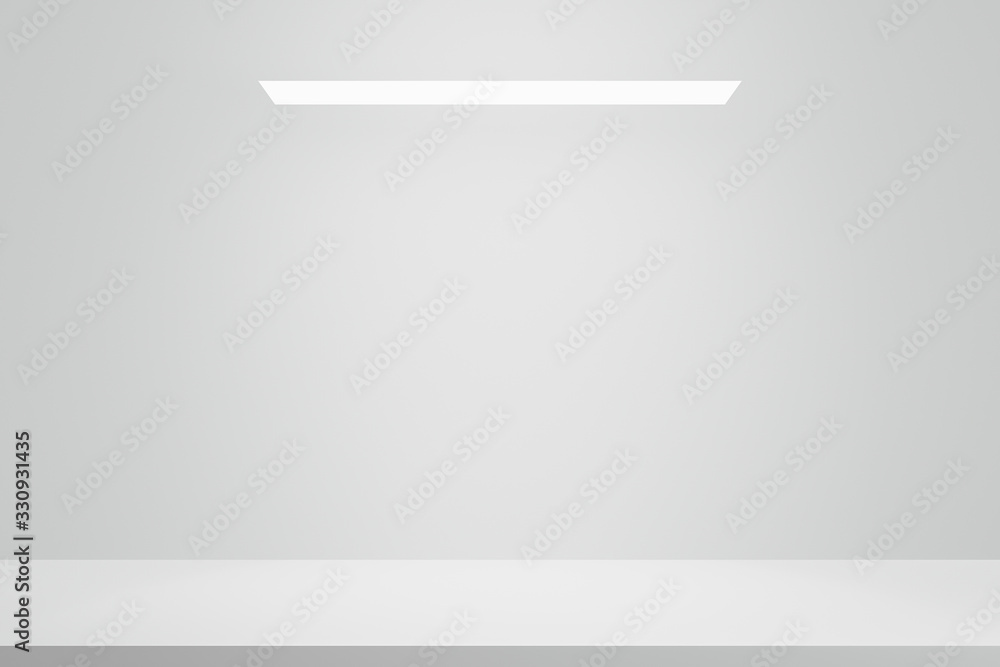 Poster Blank white gradient background with product display. White backdrop or empty studio with room floor. 3D rendering.