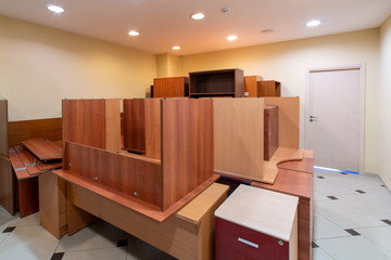 Office space. The interior of a modern building. Room for rent.