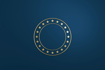 Blank star logo or emblem badge in luxury design with golden color on dark blue background. 3D...