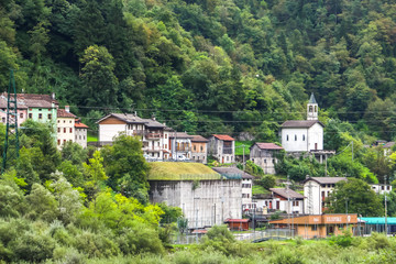 Davestra, Italy. Architecture of small town Davestra in Italian Alps.
