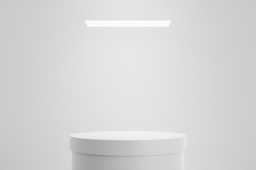 Modern podium or pedestal display with platform concept on white studio background. Blank shelf...