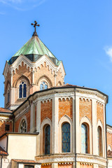 Fototapeta na wymiar San Fior di Sopra, Italy. Architecture of catholic church (Chiesa di San Giovanni Battista) in San Fior di Sopra.