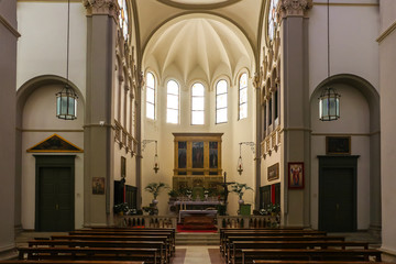 San Fior di Sopra, Italy. Interiors of catholic church (Chiesa di San Giovanni Battista) in San...