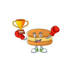 Fototapeta premium Happy face of boxing winner chocolate macarons in mascot design style