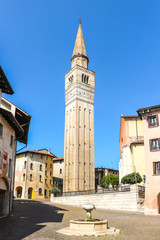 Fototapeta premium Pordenone, Italy. Beautiful view of bell tower in Pordenone.