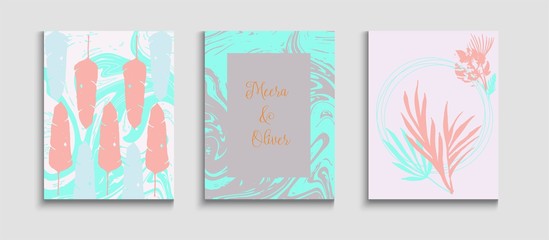 Abstract Vintage Vector Banners Set. Noble Banana Leaves Invitation 