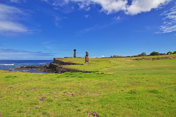 Rapa Nui. The statue Moai in Ahu Tahai on Easter Island, Chile