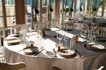 table setting with white table cloth with no food