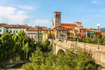 Fototapeta na wymiar Cividale del Friuli, Italy. View of Devil's Bridge over Natisone river.