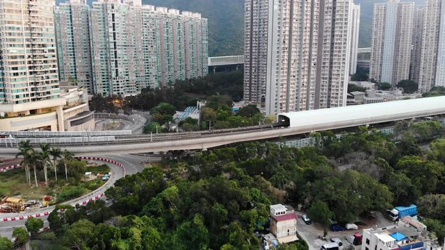 Aerial view of Wukaisha Railway, used to be the Hong Kong MTR Ma On Shan line, and now the MTR Tuen Ma line Phase 1