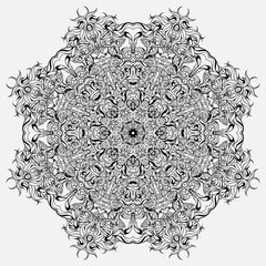 Circle ornament, abstract floral mandala. Design for coloring books.