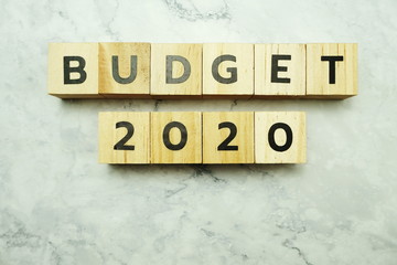 Budget 2020 alphabet letters on marble background
