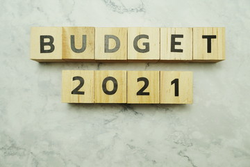 Budget 2021 alphabet letters on marble background