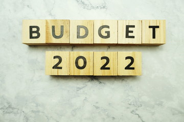 Budget 2022 alphabet letters on marble background