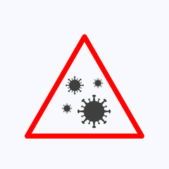 Attention sign with coronavirus flat design style on white background, vector illustration