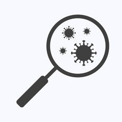 Magnifying glass coronavirus flat design style on white background, vector illustration