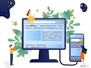 Vector illustration of the concept of web page design and development of mobile websites