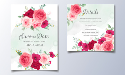 Beautiful wedding invitation card template set with floral frame