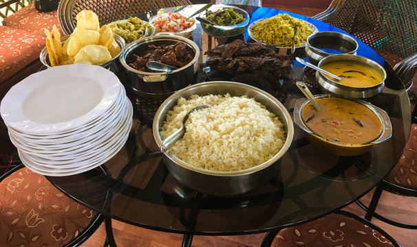 Kerala Style food served on a table.