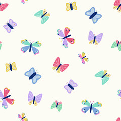 Scattered butterfly vector seamless repeat pattern background. Great for children's products, parties, bedding, clothing, stationery, sleepwear