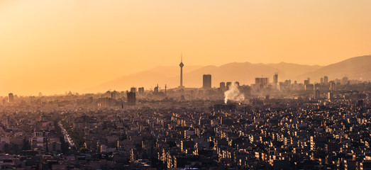 Tehran skyline at sunset.